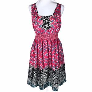 Betsey Johnson Pink and Black Floral Midi Dress